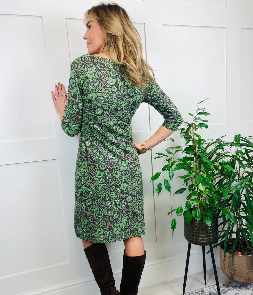 Green Starshine Printed Pocket Dress