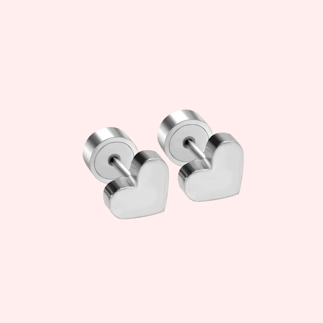 Heart Hypoallergenic Flat Back Stud Earring