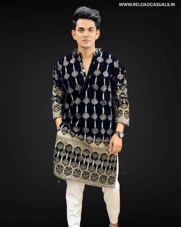 Hexa Design Golden Border Kurta