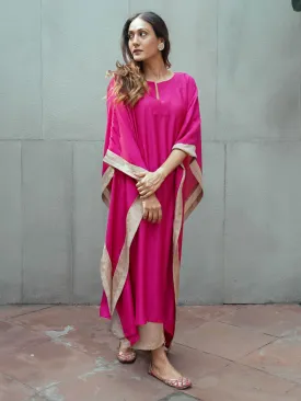 Hot Pink Silk Blend Kaftan Pant Set