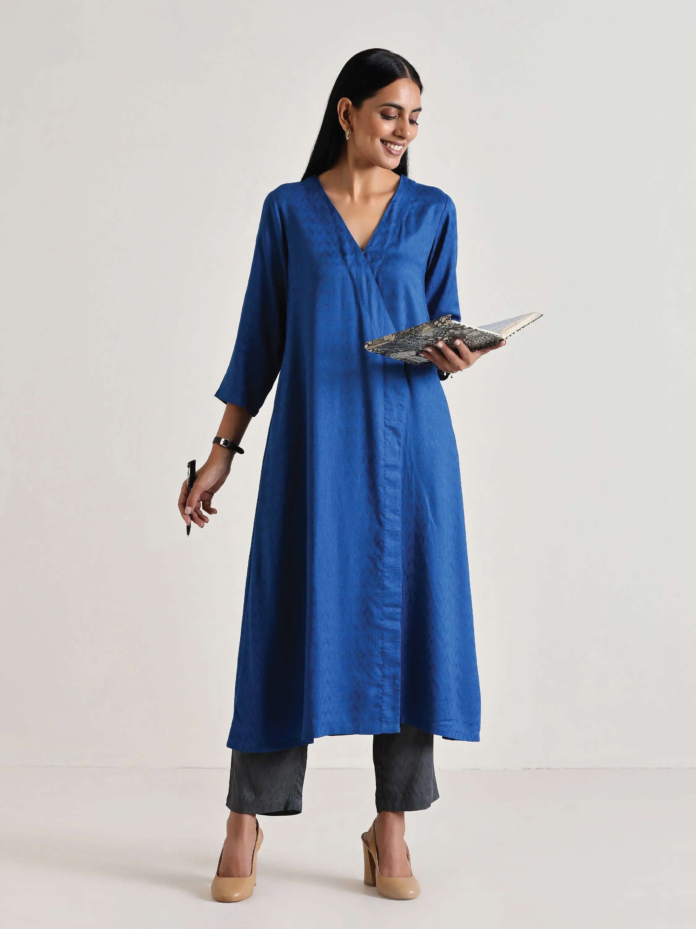 Ink Blue Angrakha Kurta Set