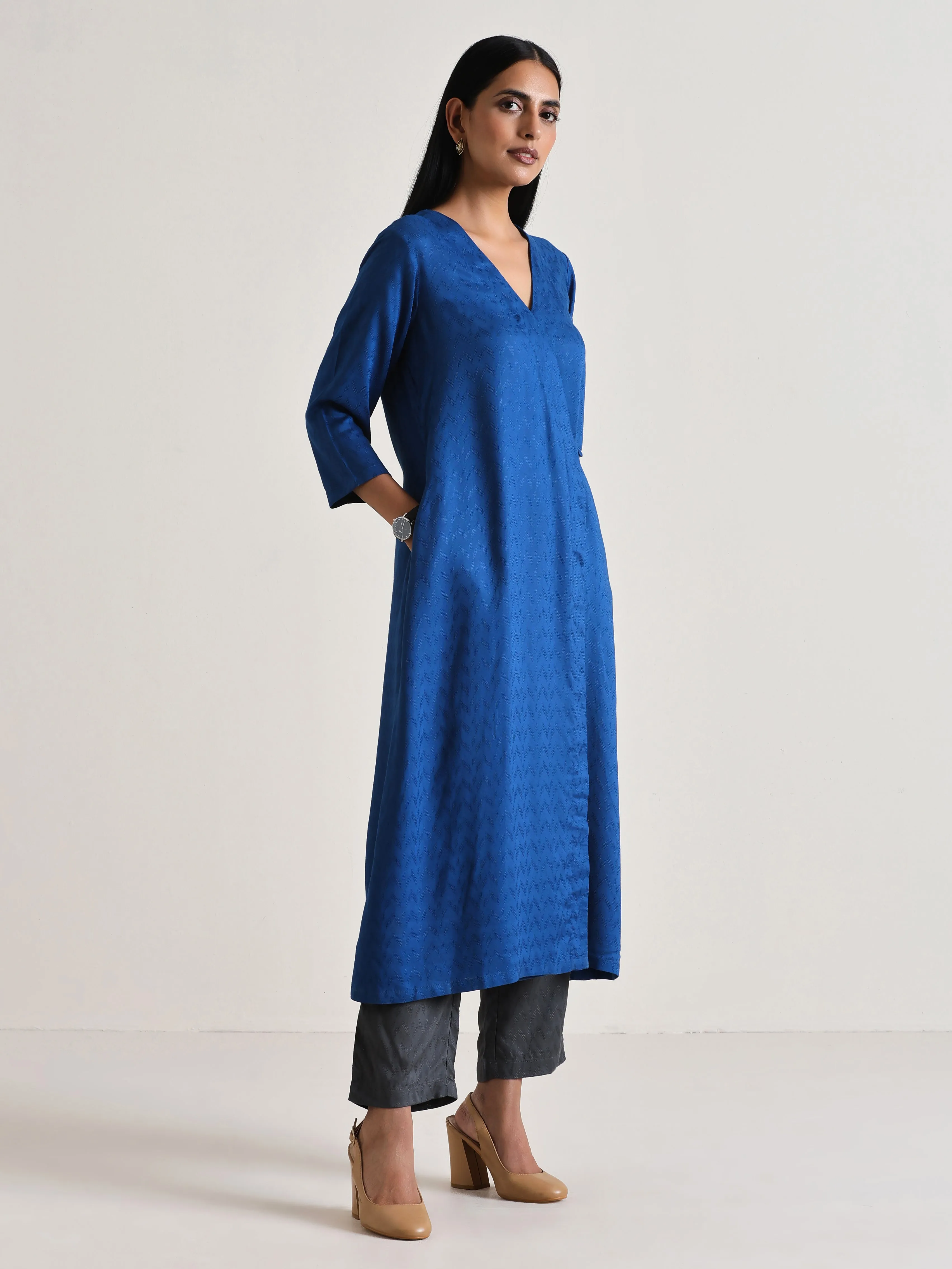 Ink Blue Angrakha Kurta Set