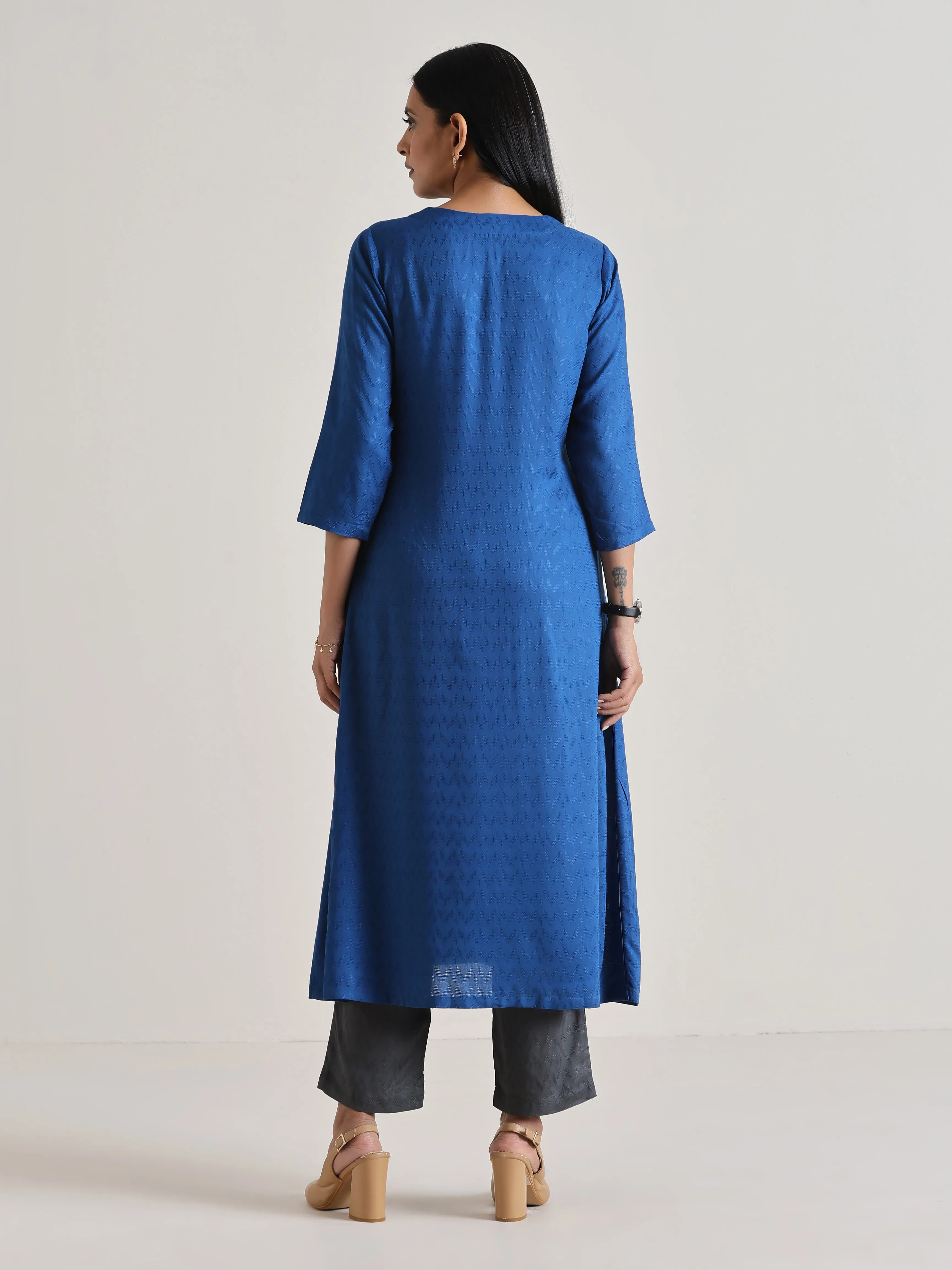 Ink Blue Angrakha Kurta Set