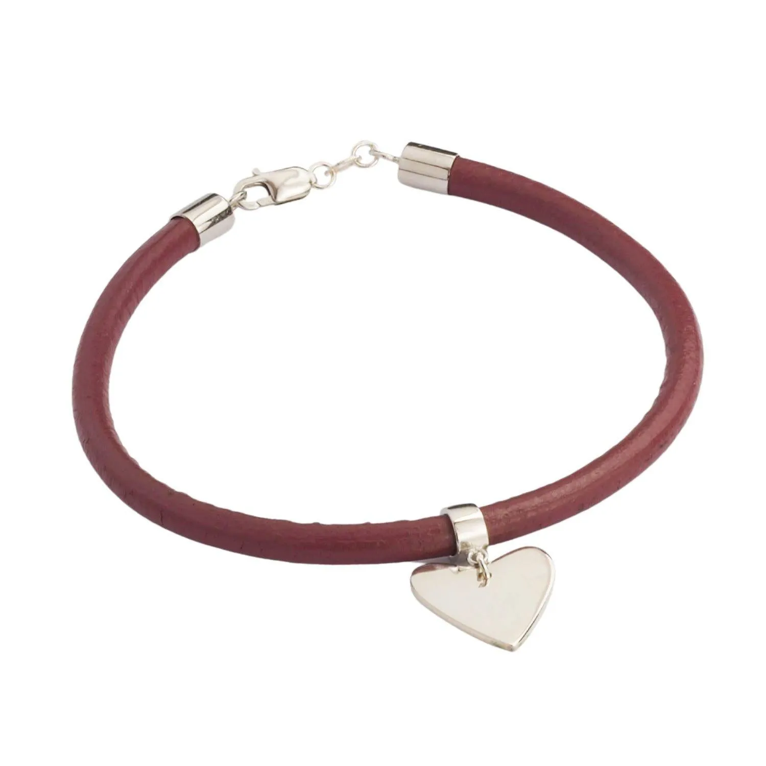 Ladies Purple Personalised Sterling Silver Heart Leather Bracelet