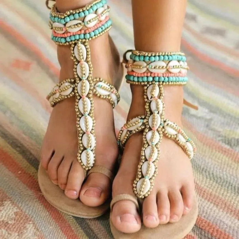 Leather Handmade Sandals/ Ocean blue