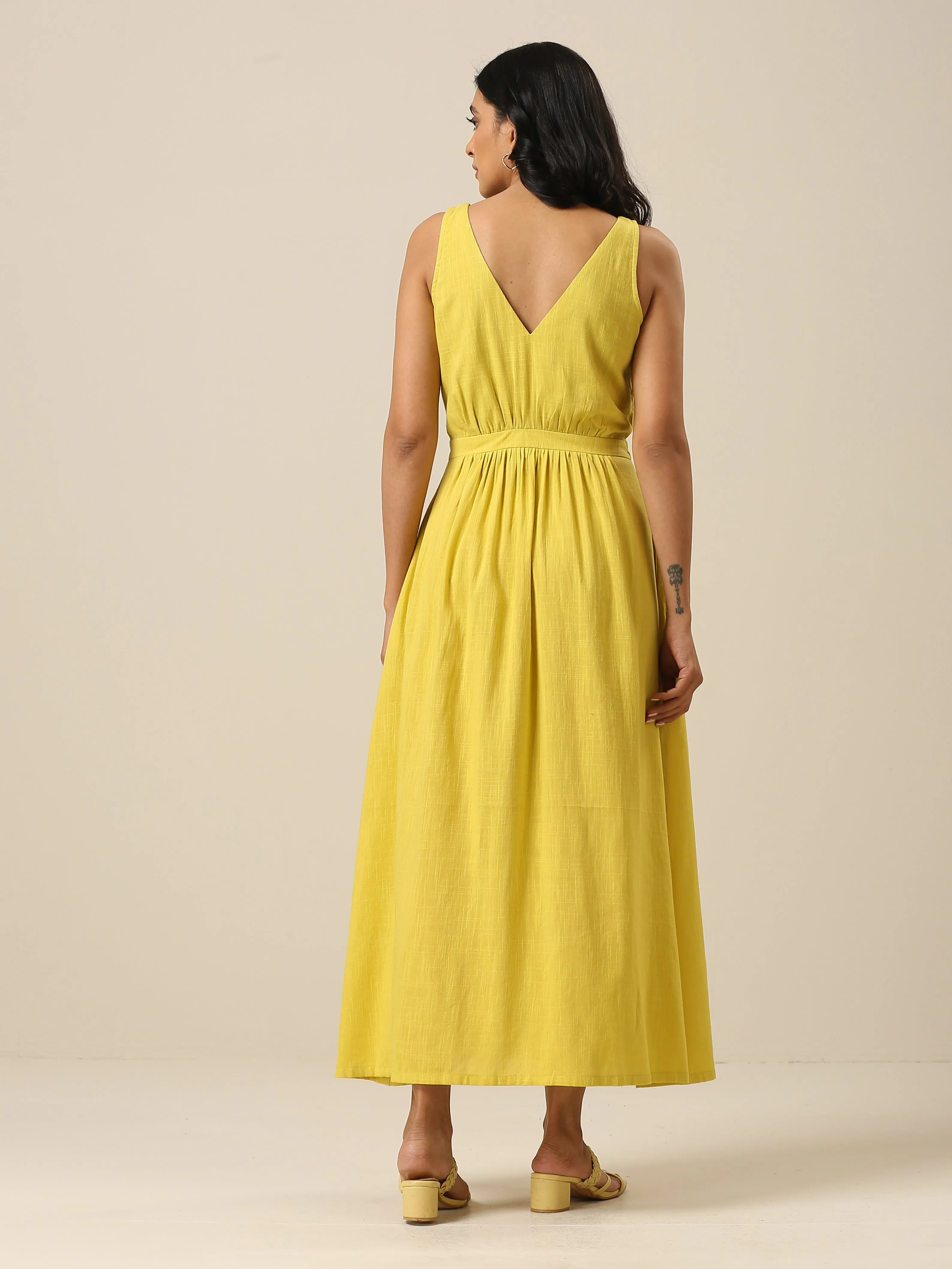 Lime Slub Texture Sleeveless Wrap Dress