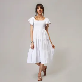 Luna White Cotton gauze dress with hand crochet details