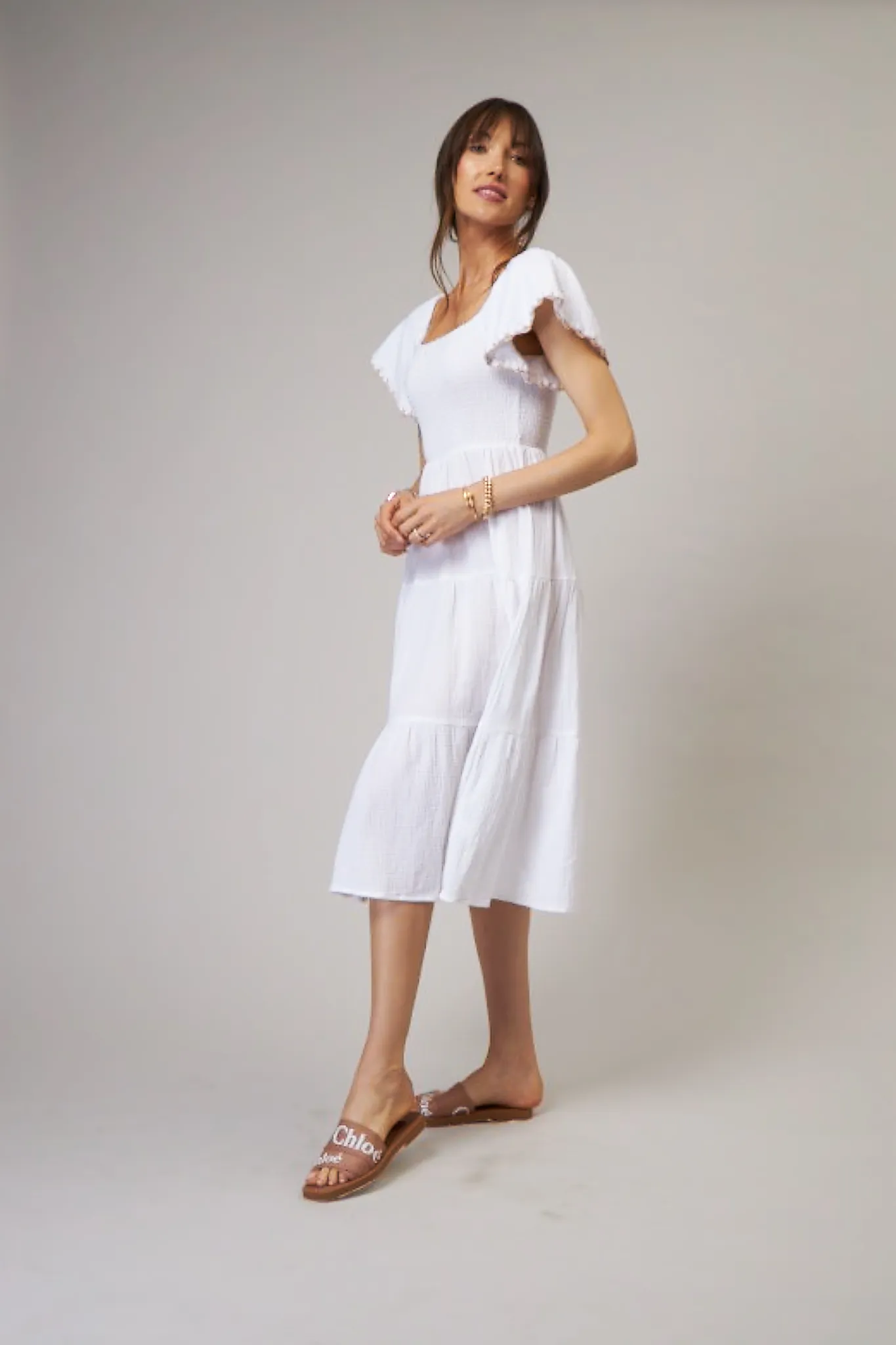 Luna White Cotton gauze dress with hand crochet details