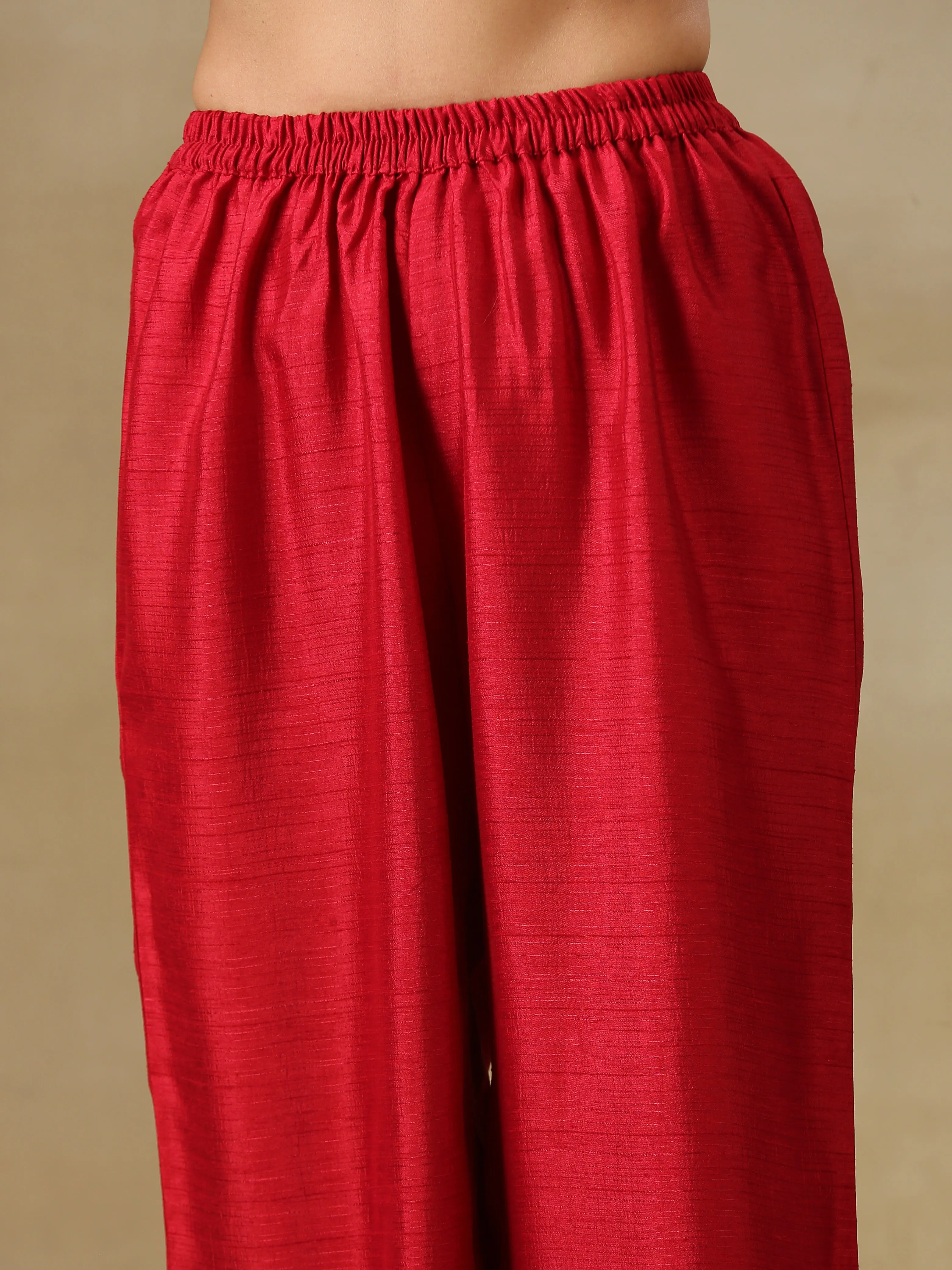 Maroon Textured Silk Overlap Pleat Kurta Pant Set