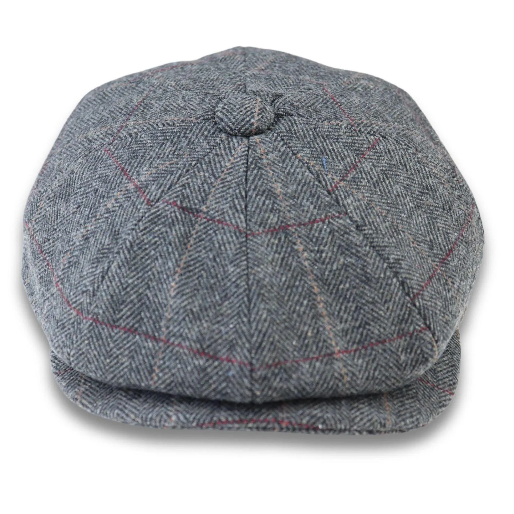 Men's Flat Cap Wool Blend Tweed Herringbone Grey Check Newsboy Baker Boy 8 Panel Hat