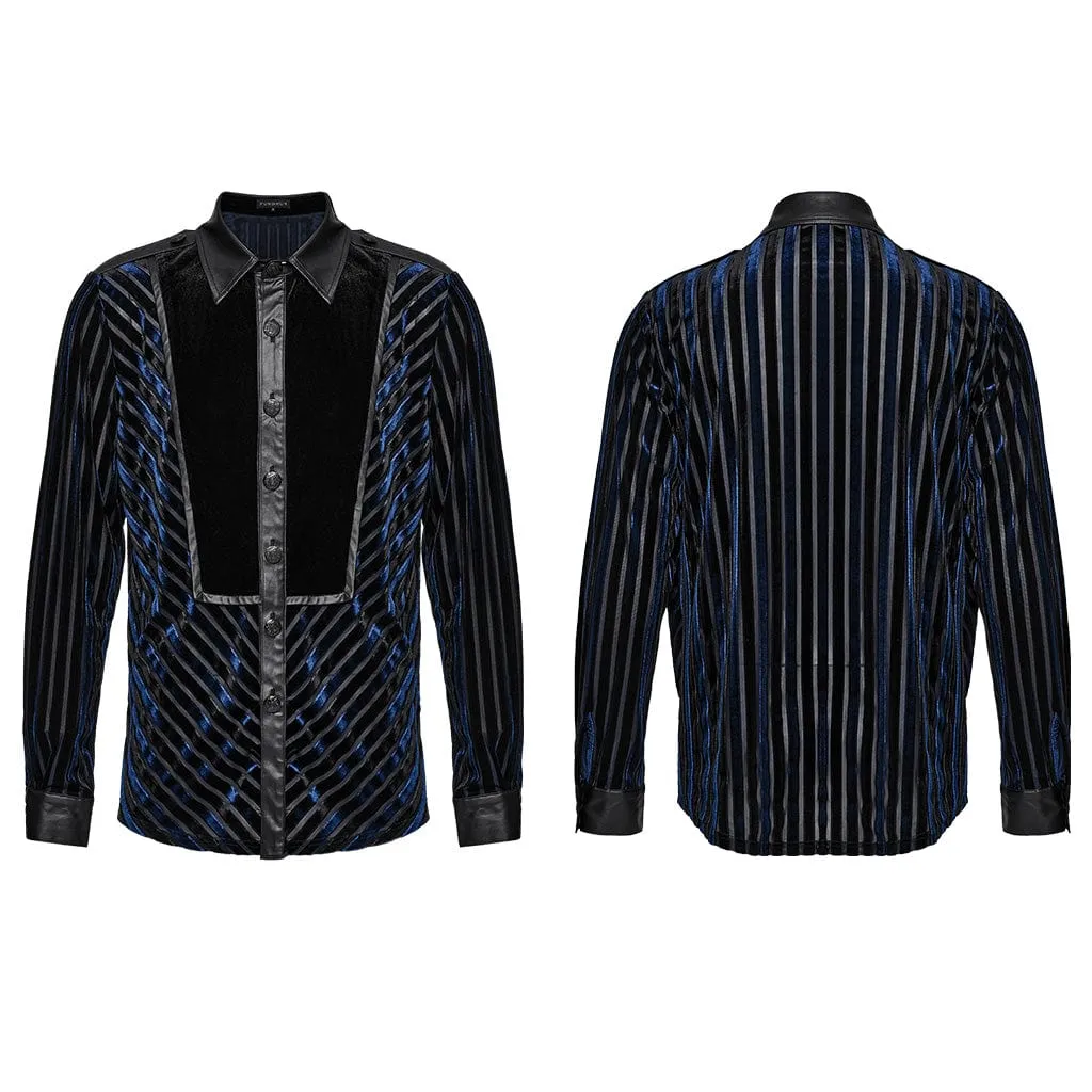 Men's Gothic Contrast Color Faux Leather Splice Velvet Shirt