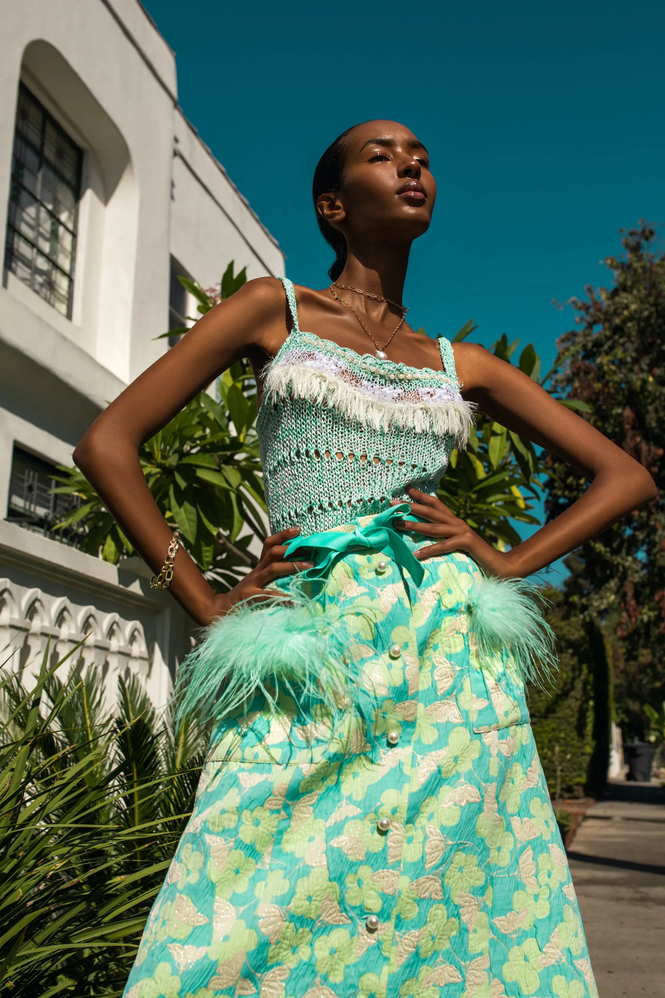 Mint Skirt With Feather Details