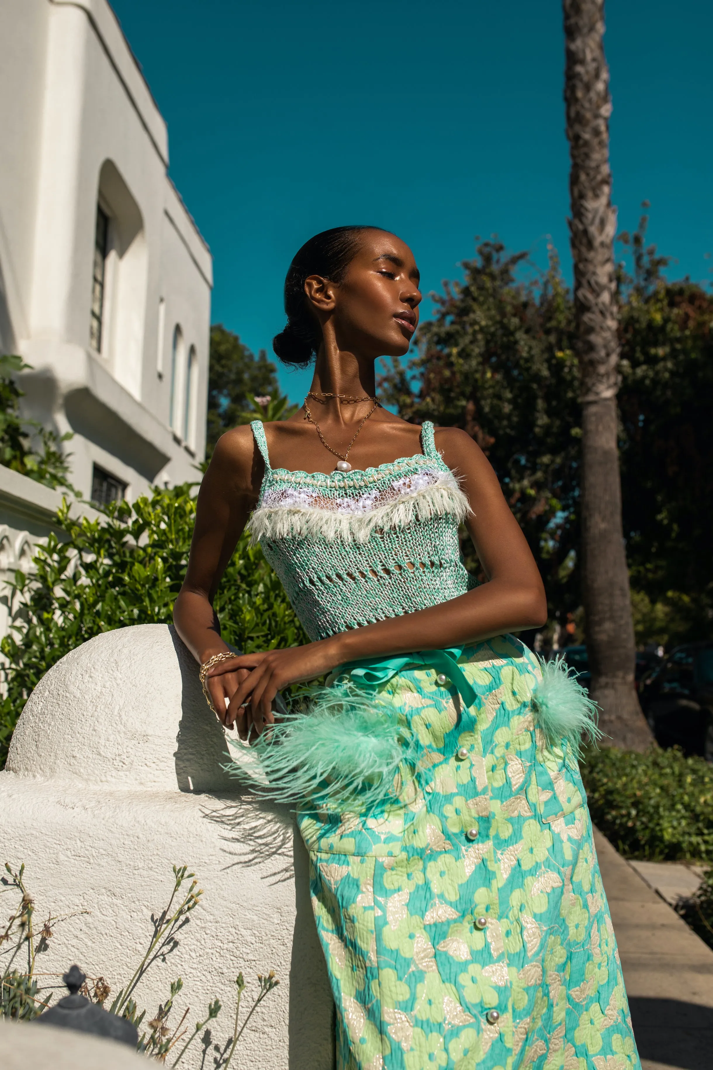 Mint Skirt With Feather Details