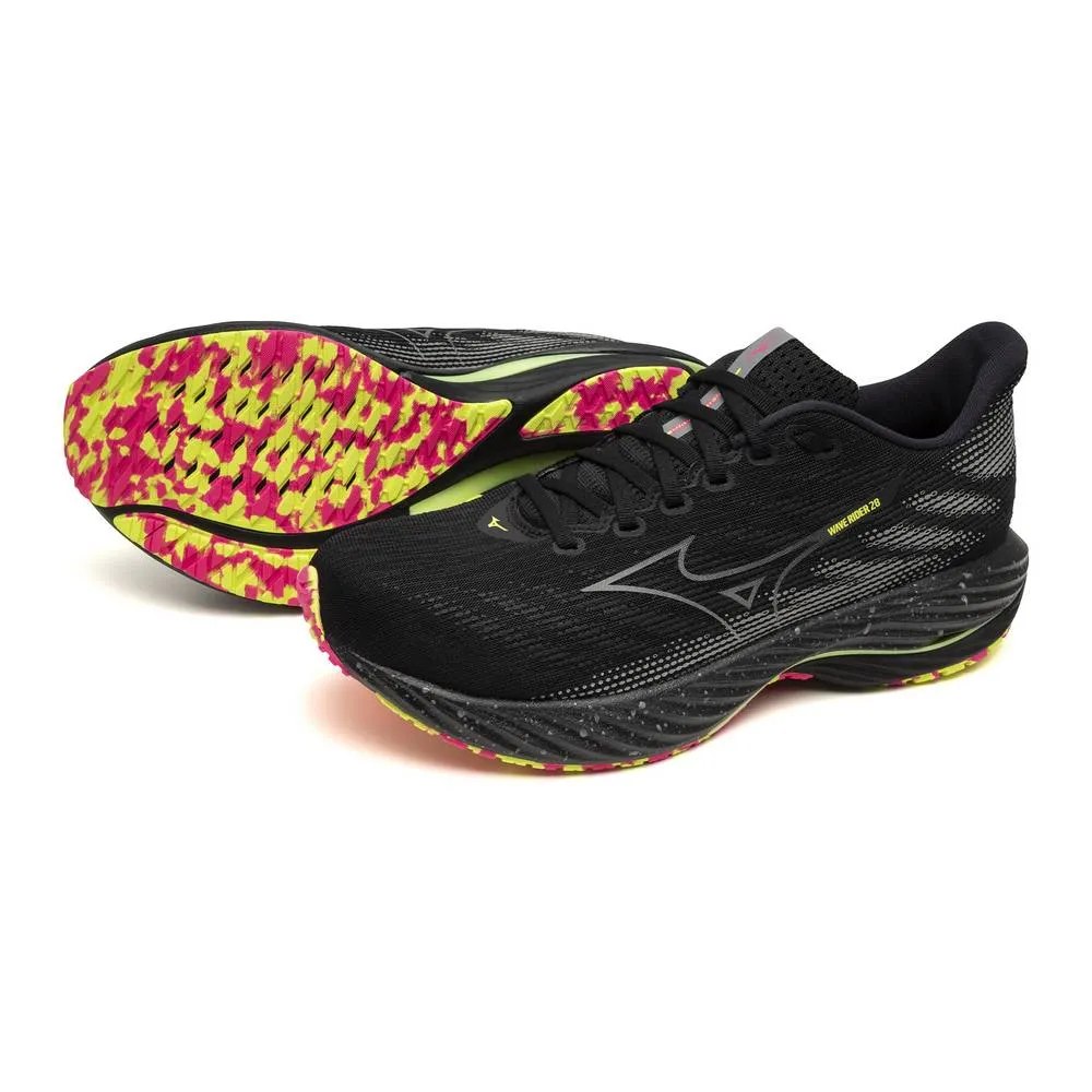 Mizuno Wave Rider 28 (Unisex) - Black/Silver/Sunny Lime