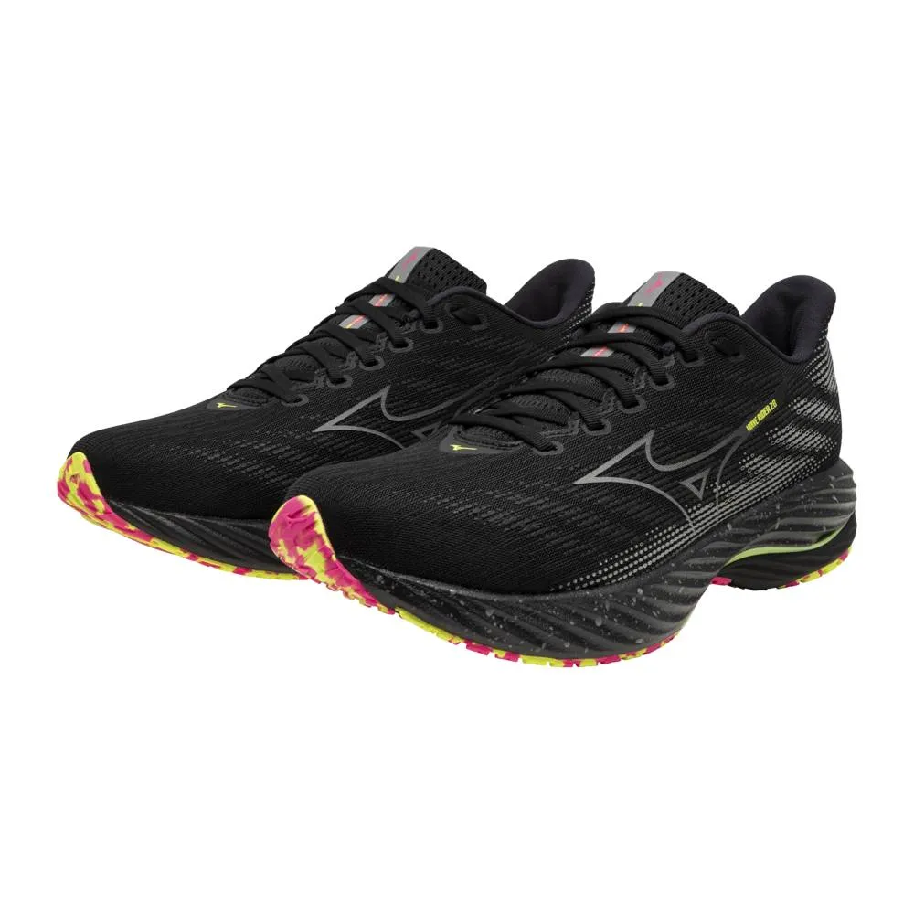 Mizuno Wave Rider 28 (Unisex) - Black/Silver/Sunny Lime