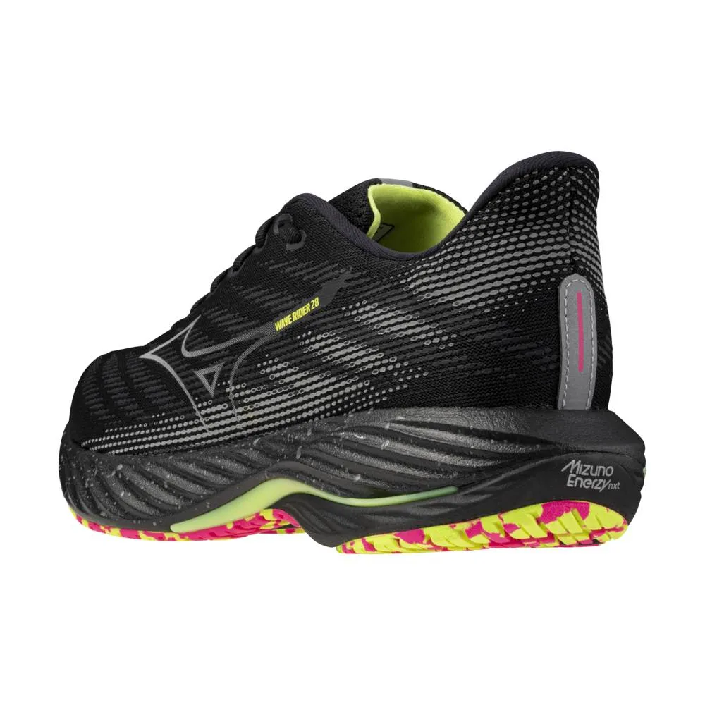 Mizuno Wave Rider 28 (Unisex) - Black/Silver/Sunny Lime