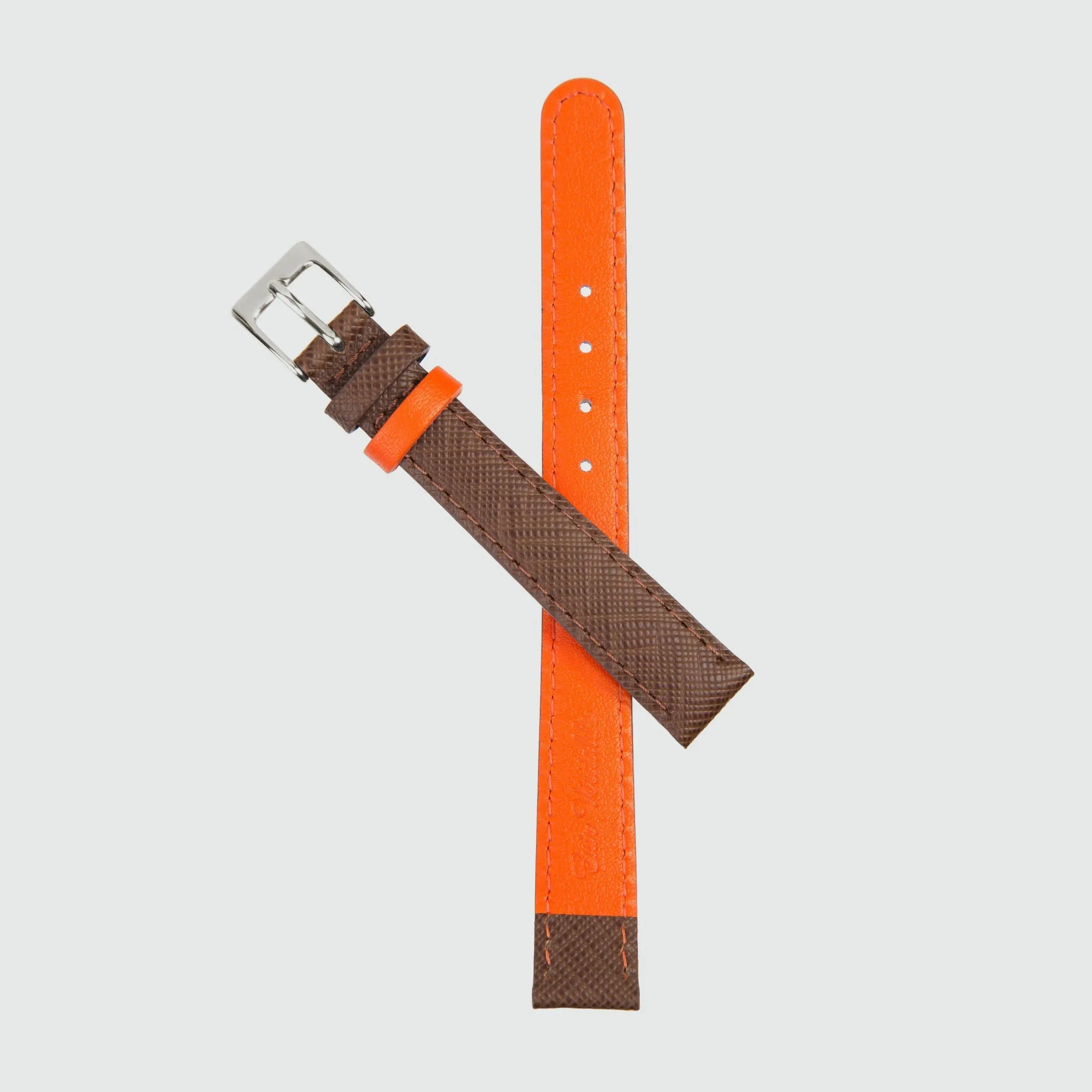 Montmartre Chestnut & Orange Leather Watch Strap with Silver Buckle