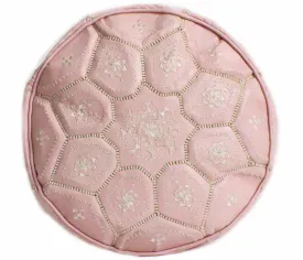 Moroccan Leather Tile Large Ottoman - Soft Pink