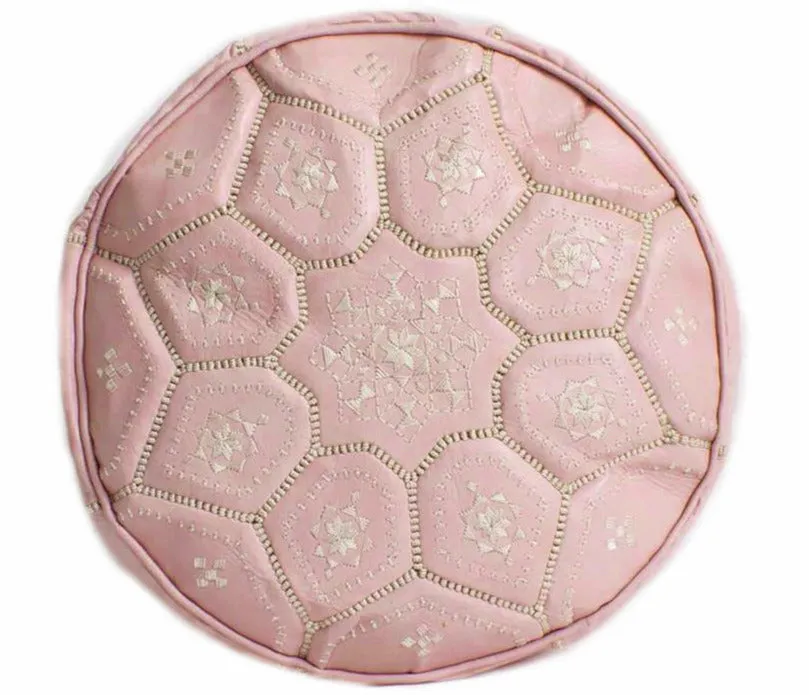 Moroccan Leather Tile Large Ottoman - Soft Pink