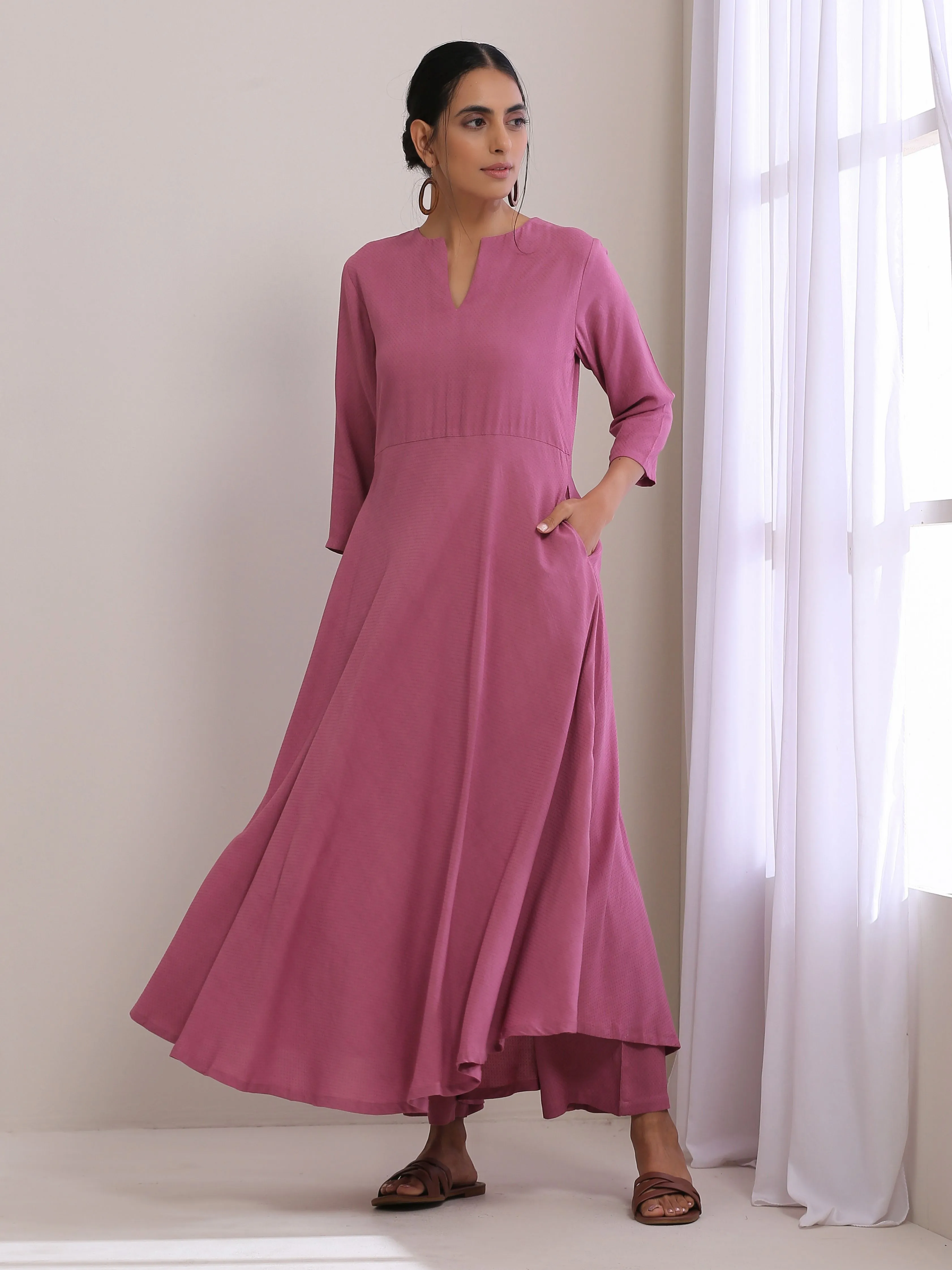 Onion Pink Dobby  Anarkali Pant Set