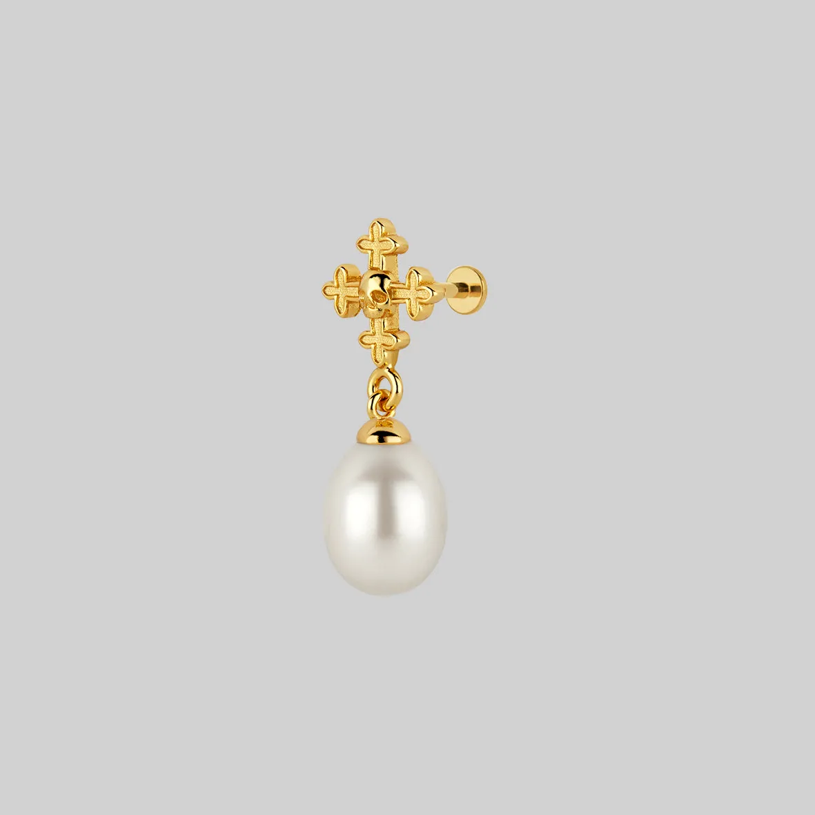 OPHELIA. Medieval Cross Stud Earring - Gold