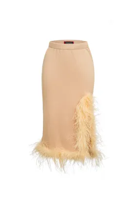 Peach Knit Skirt-Dress With Feathers