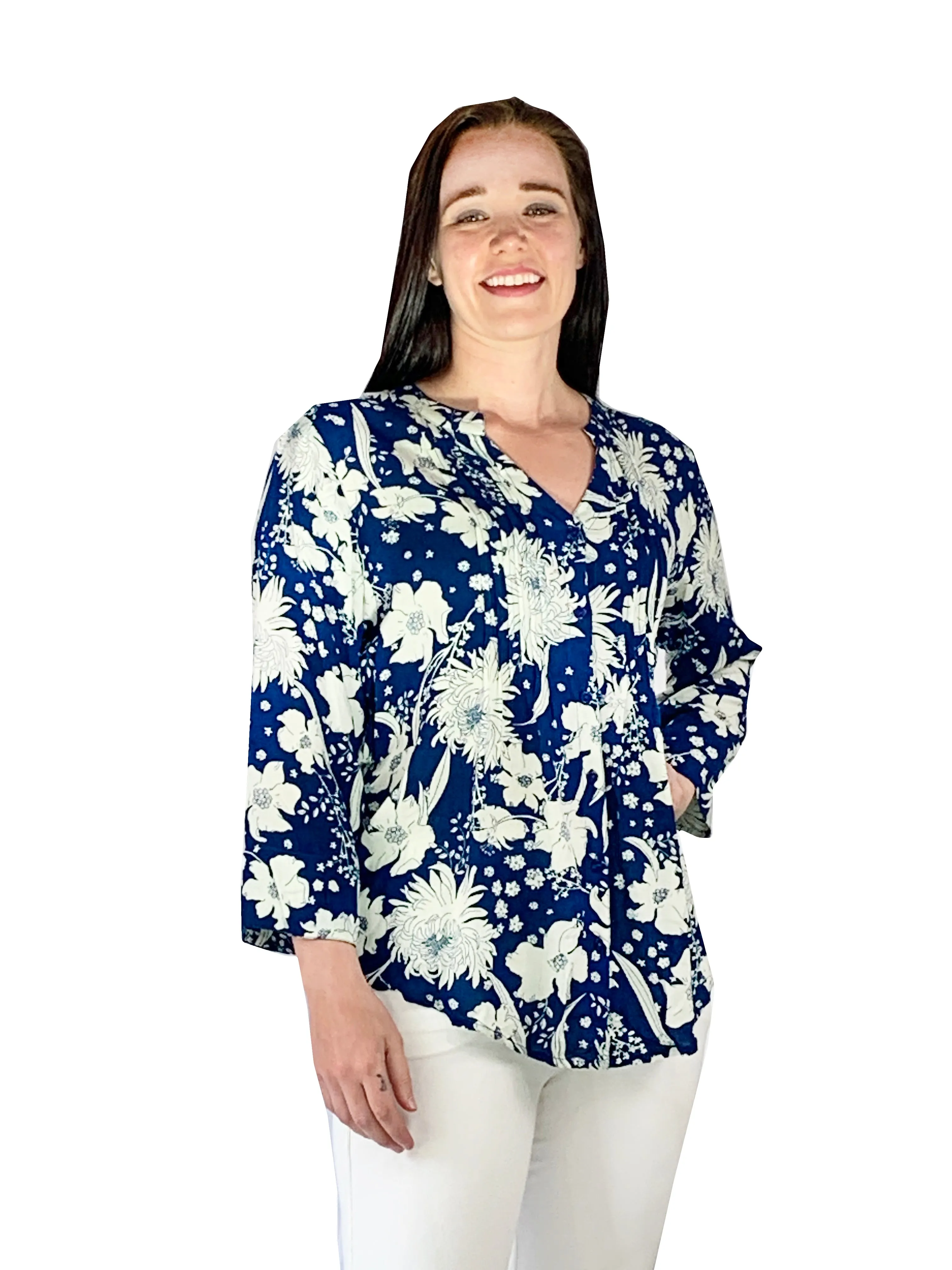 Pleat Front Printed Rayon Top