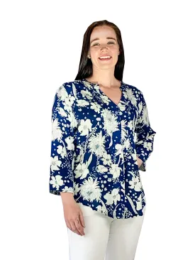 Pleat Front Printed Rayon Top