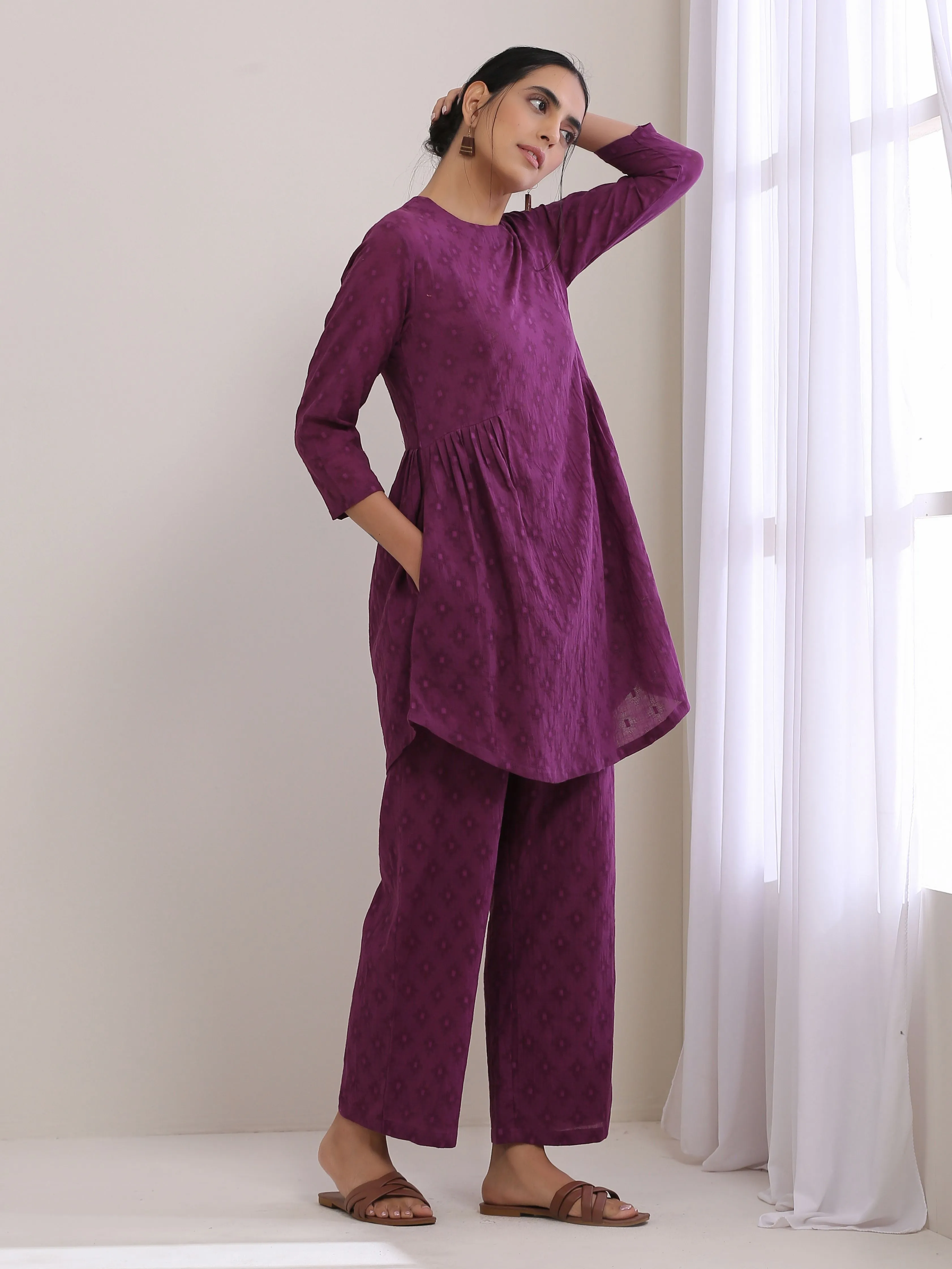 Plum Purple Dobby Gathers Co-Ord Set