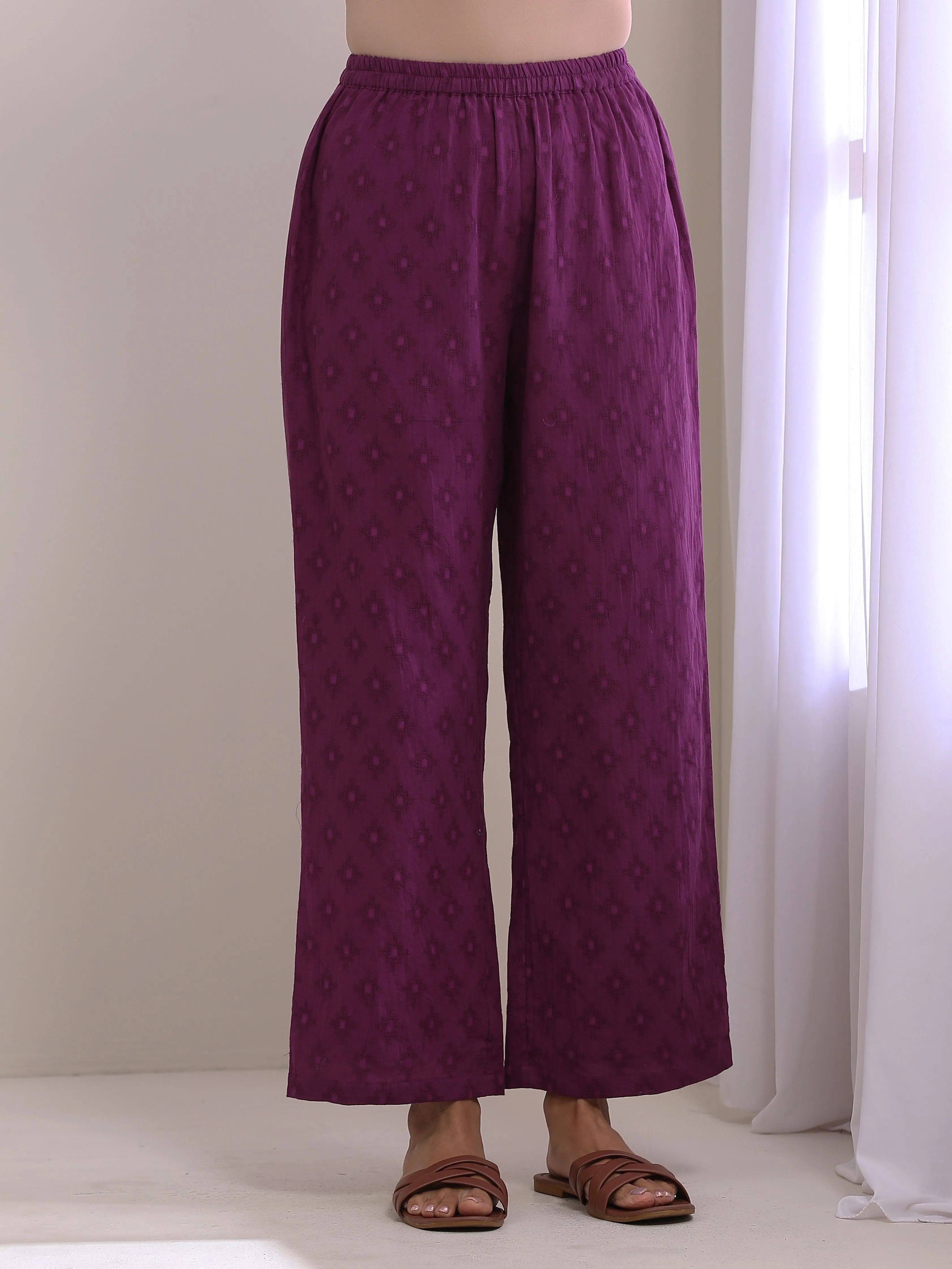 Plum Purple Dobby Gathers Co-Ord Set