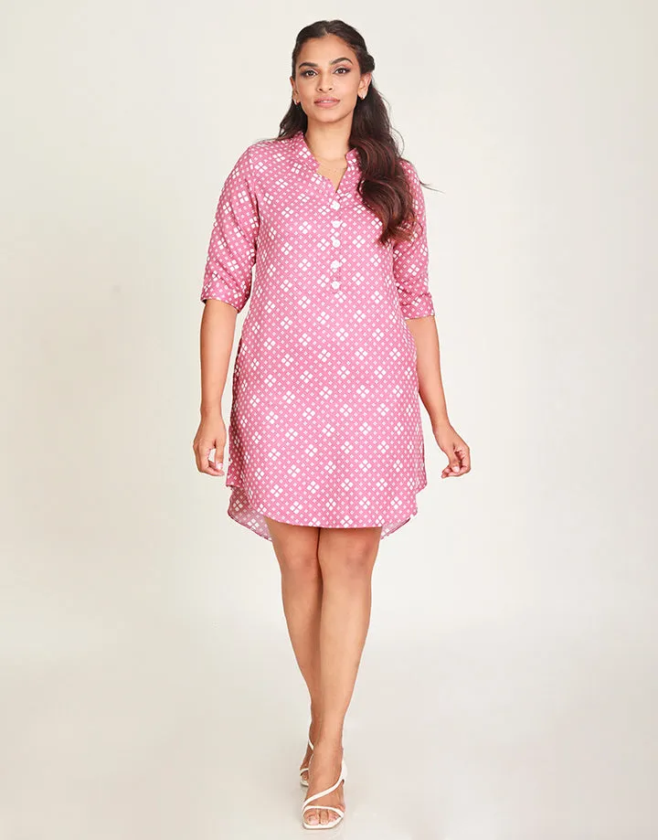 Printed Dress with Folded Sleeves