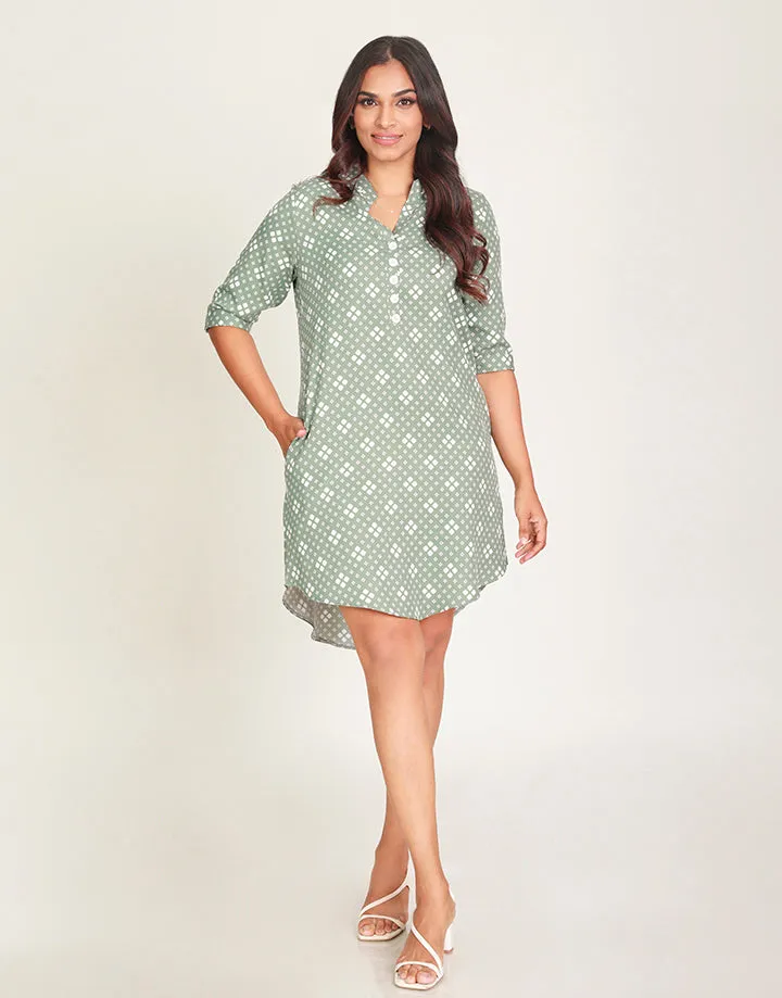 Printed Dress with Folded Sleeves