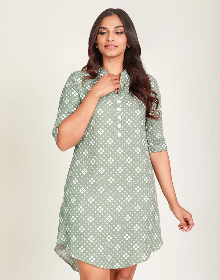 Printed Dress with Folded Sleeves