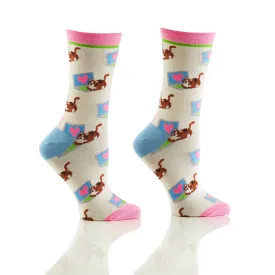 "Cat Laptop" Cotton Dress Crew Socks by YO Sox - Medium