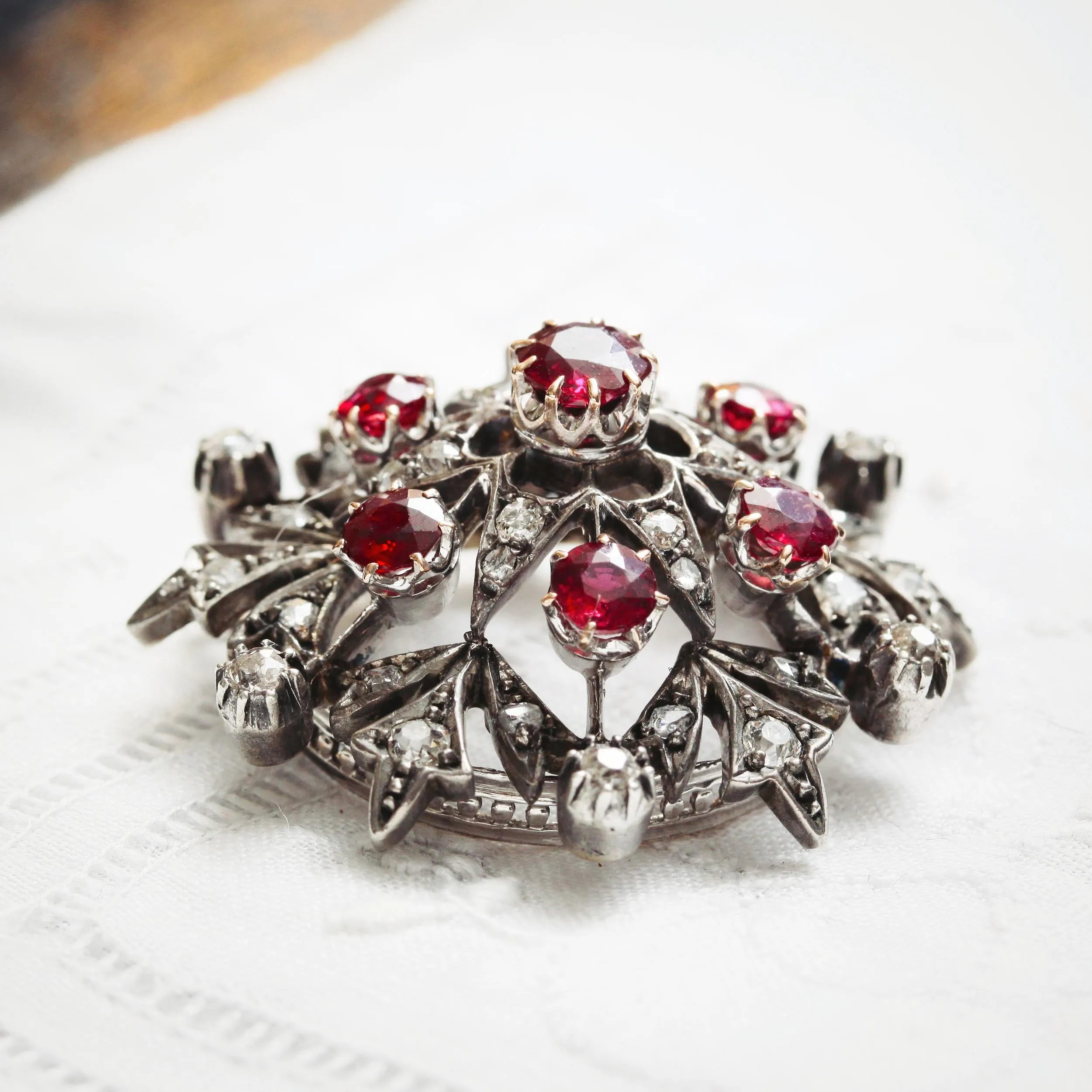 Ravishing Antique Victorian Ruby & Diamond Star