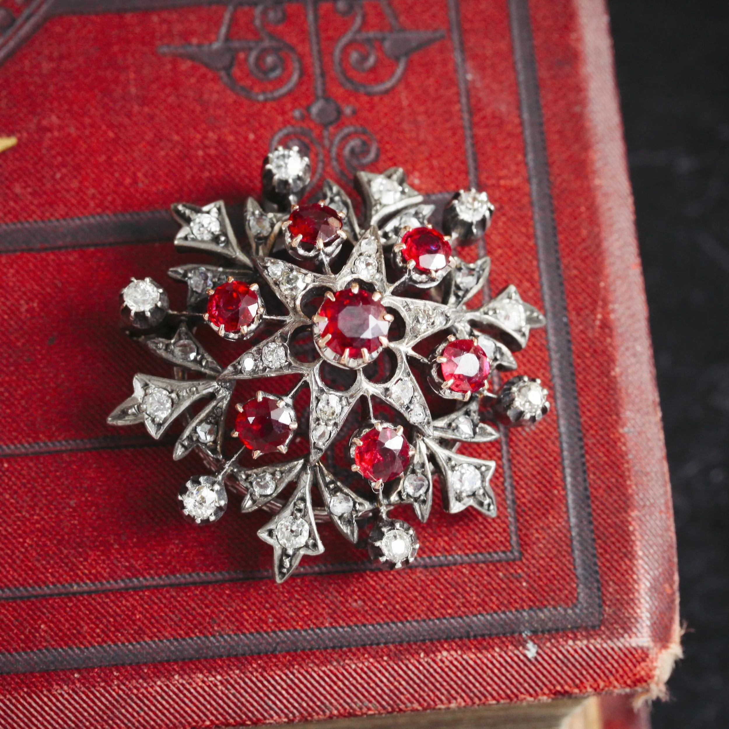 Ravishing Antique Victorian Ruby & Diamond Star