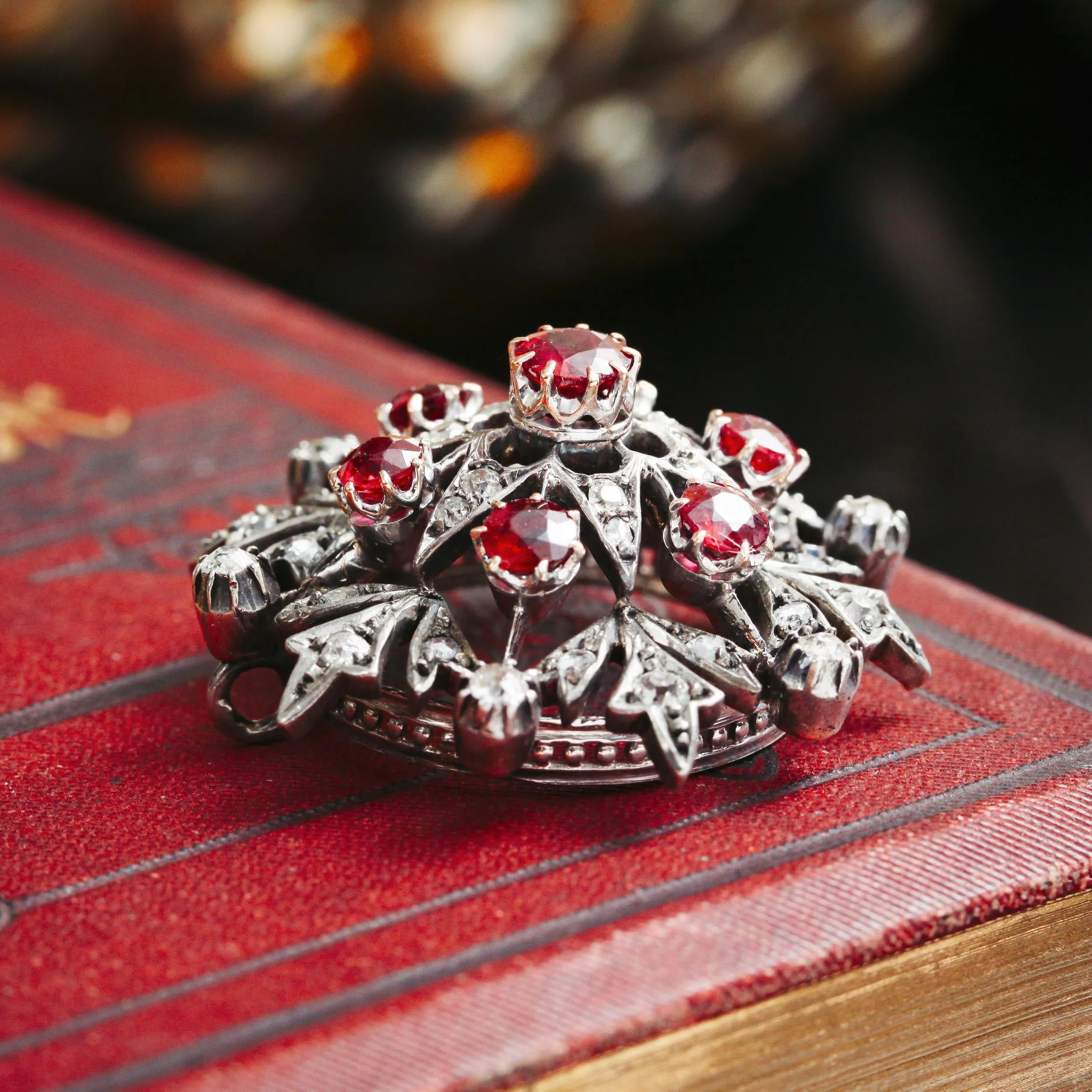 Ravishing Antique Victorian Ruby & Diamond Star