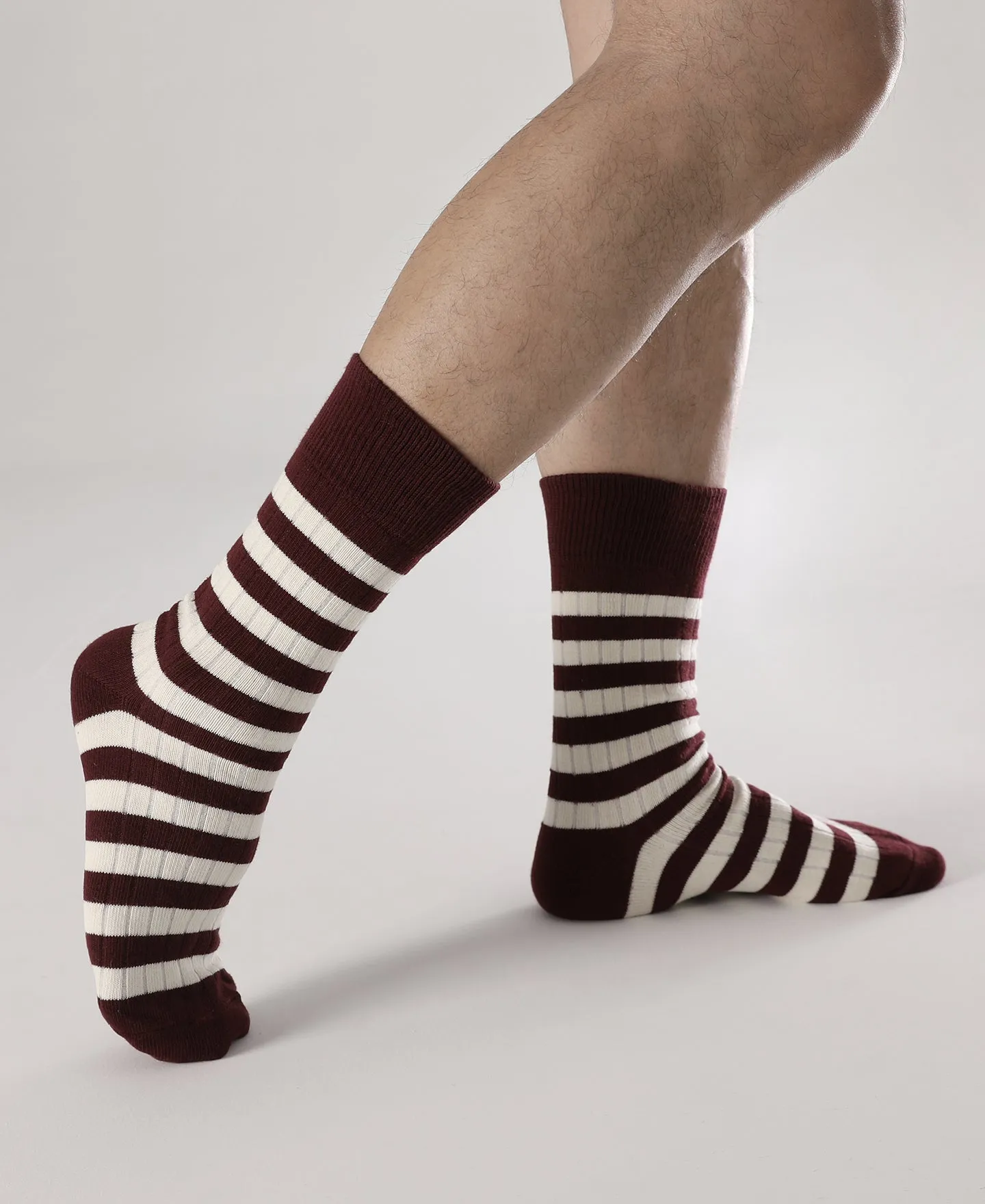 Retro Striped Cotton Socks - Red/White