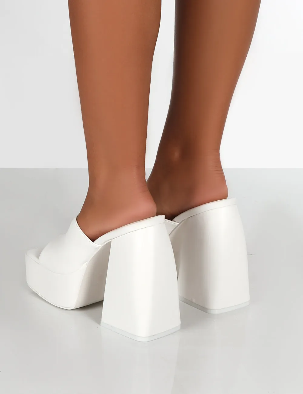 Rozie White PU Chunky Heeled Mules