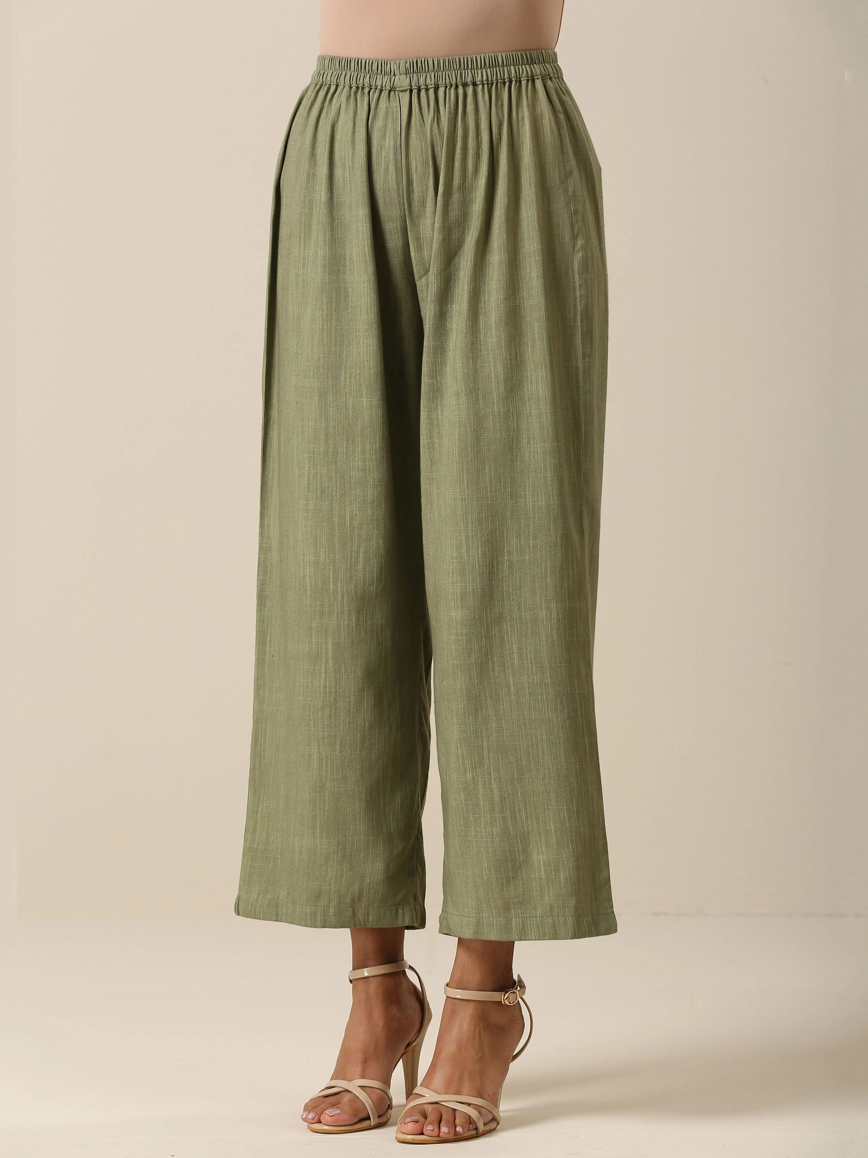 Sage Slub Texture Angrakha Pant Set