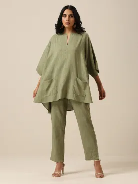 Sage Slub Texture Boxy Fit High Low Co-Ord Set