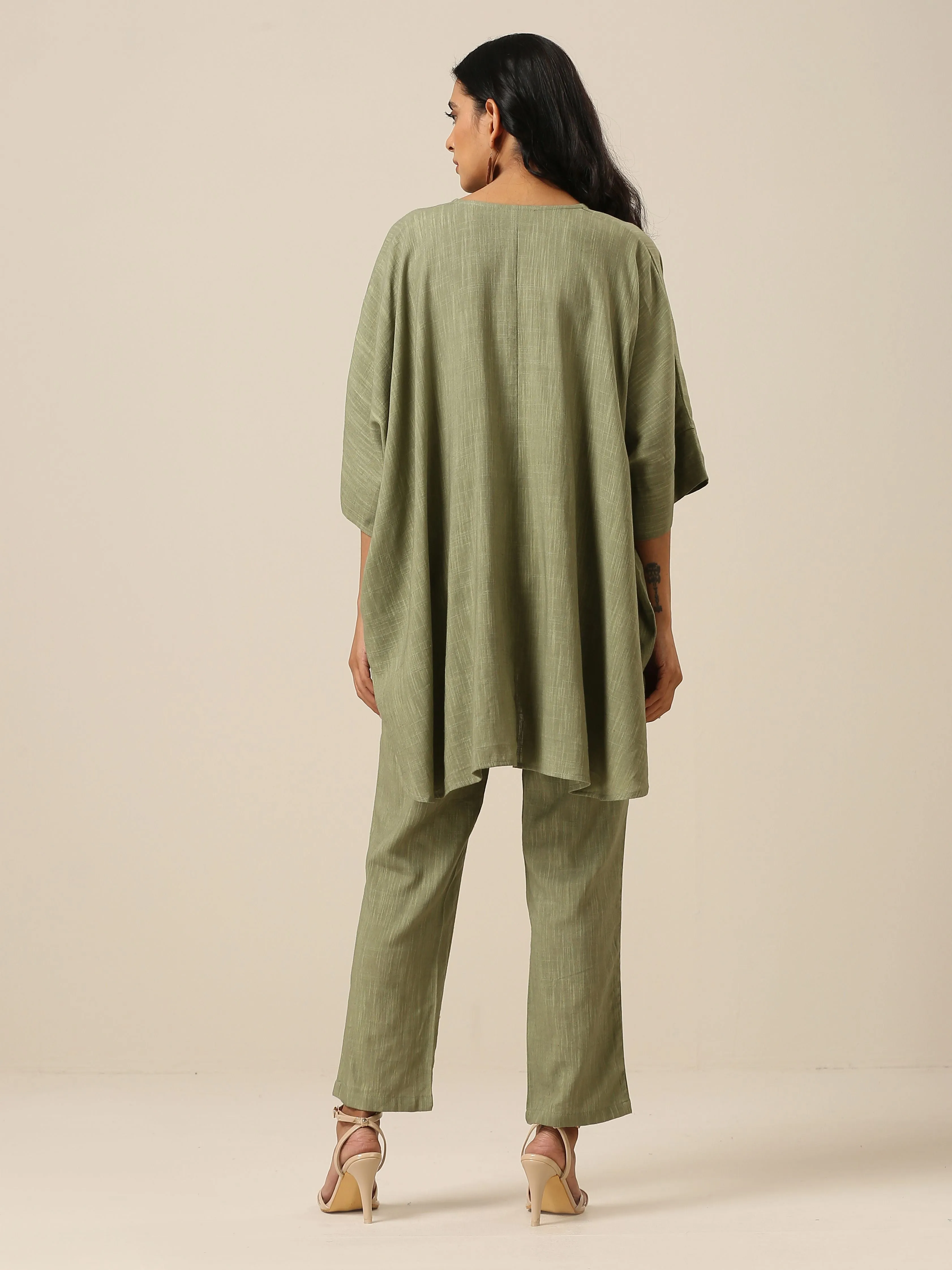 Sage Slub Texture Boxy Fit High Low Co-Ord Set