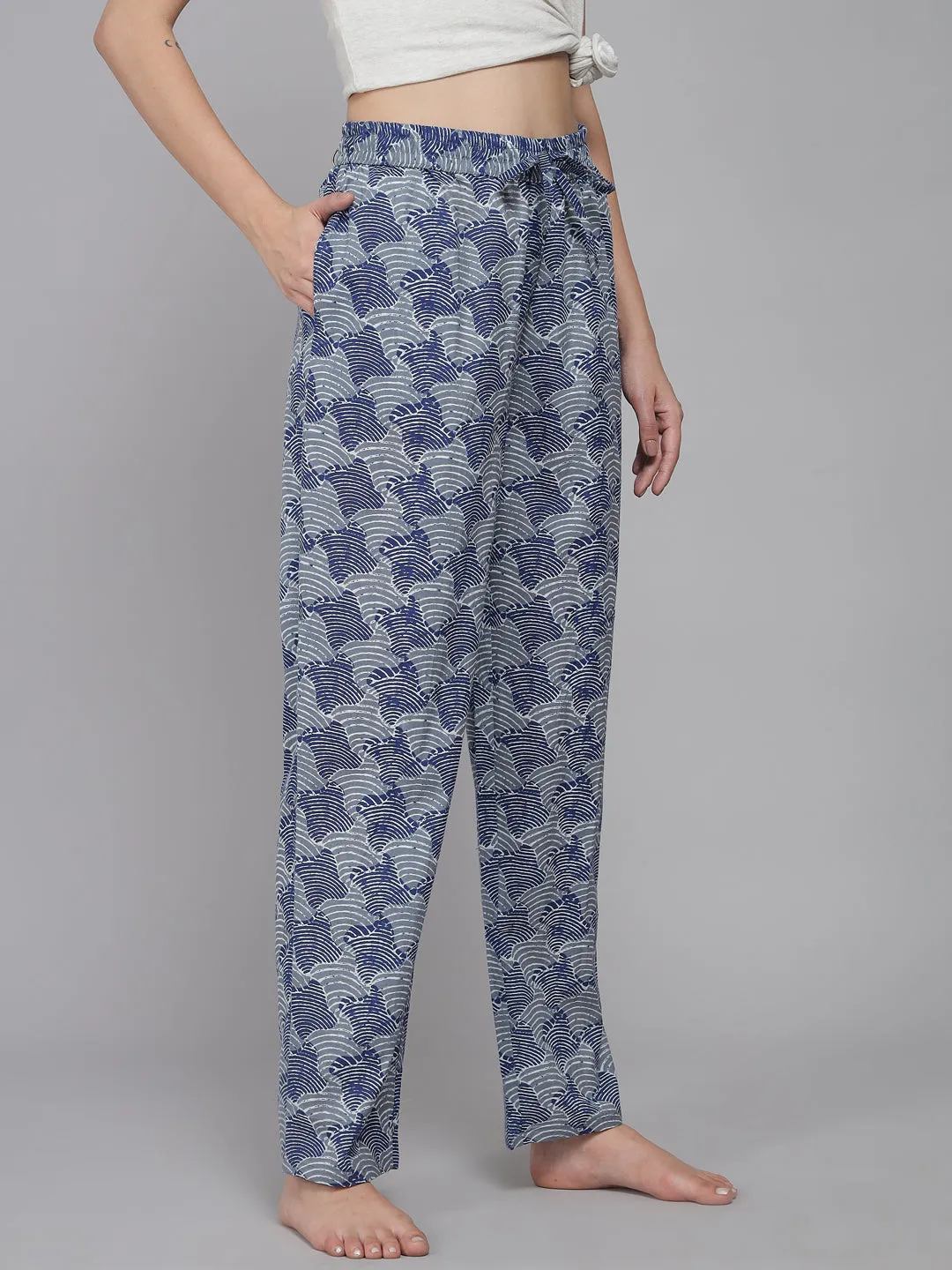 Sea Shell Cotton Pyjama - Navy Blue