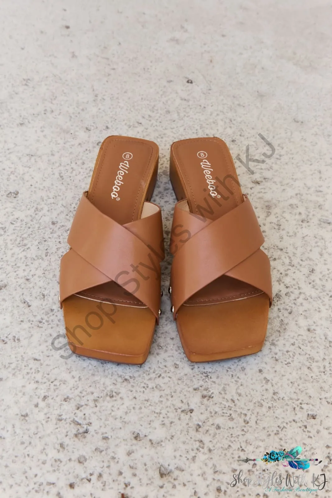 Step Into Summer Criss Cross Wooden Clog Mule in Brown