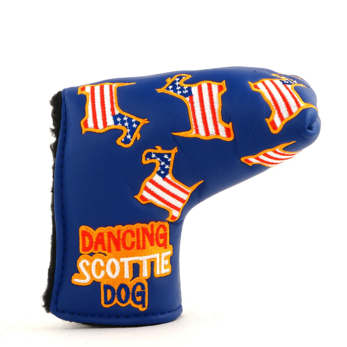 US Flag Dancing Scottie Dog Head Cover for Blade and Midsize Mallet Putter, Blue