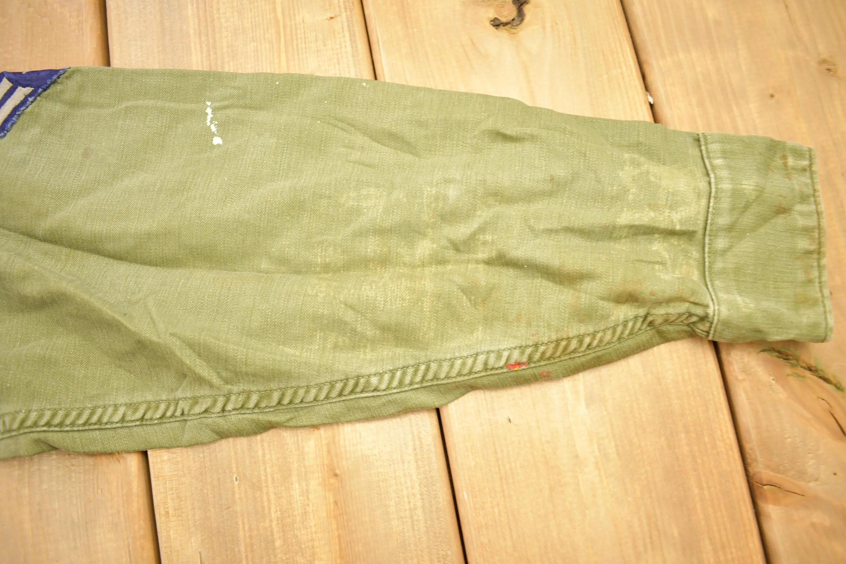 Vintage 1960s OG-107 US Air Force Military Sateen Shirt / US Army Green / Patchwork / Combat Shirt / Seesholtz