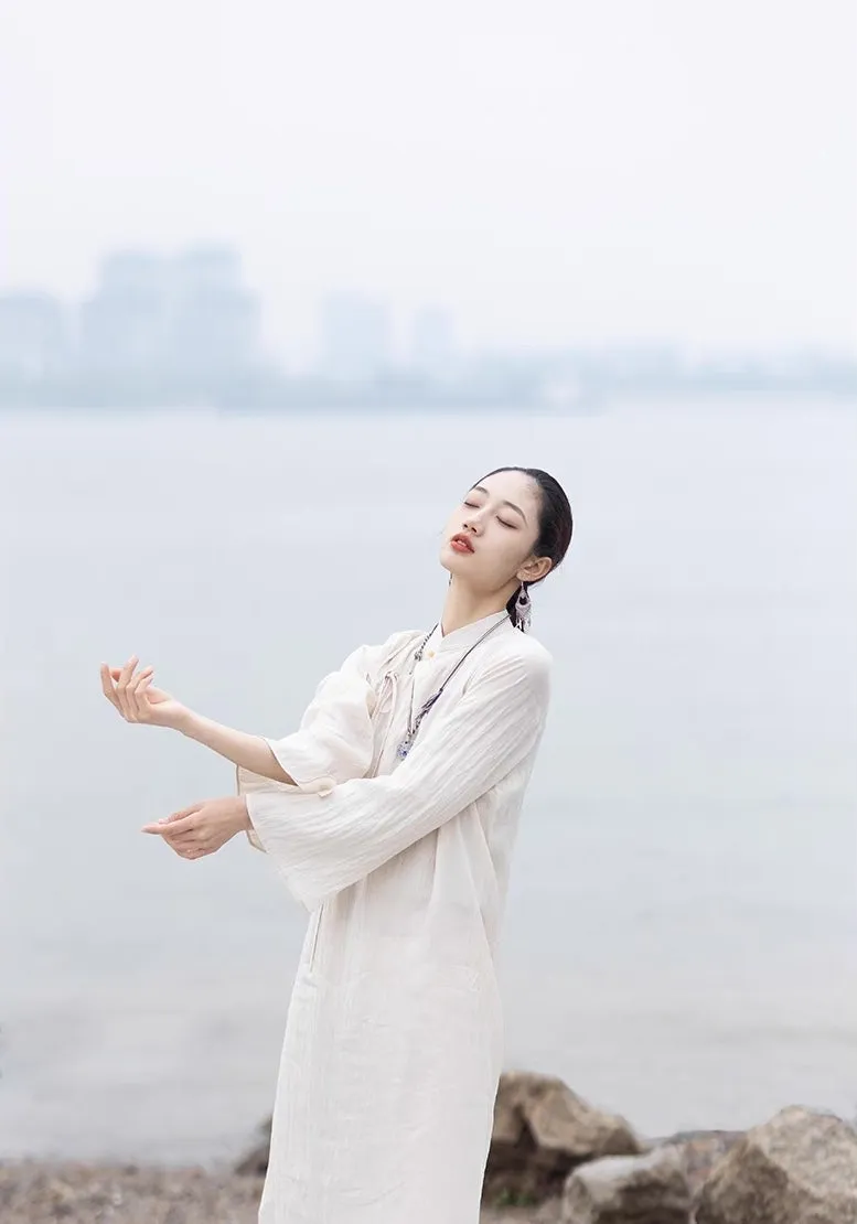 White Cheongsam Maxi Dress