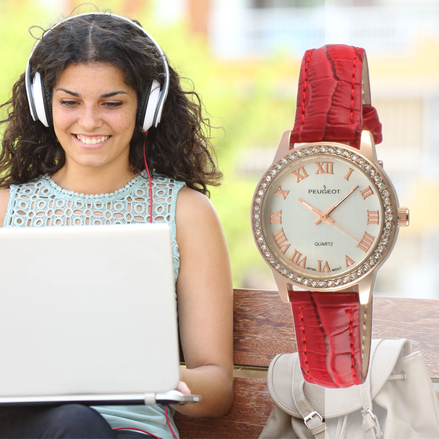 Women's Red 36mm Classic Watch with Crystal Bezel