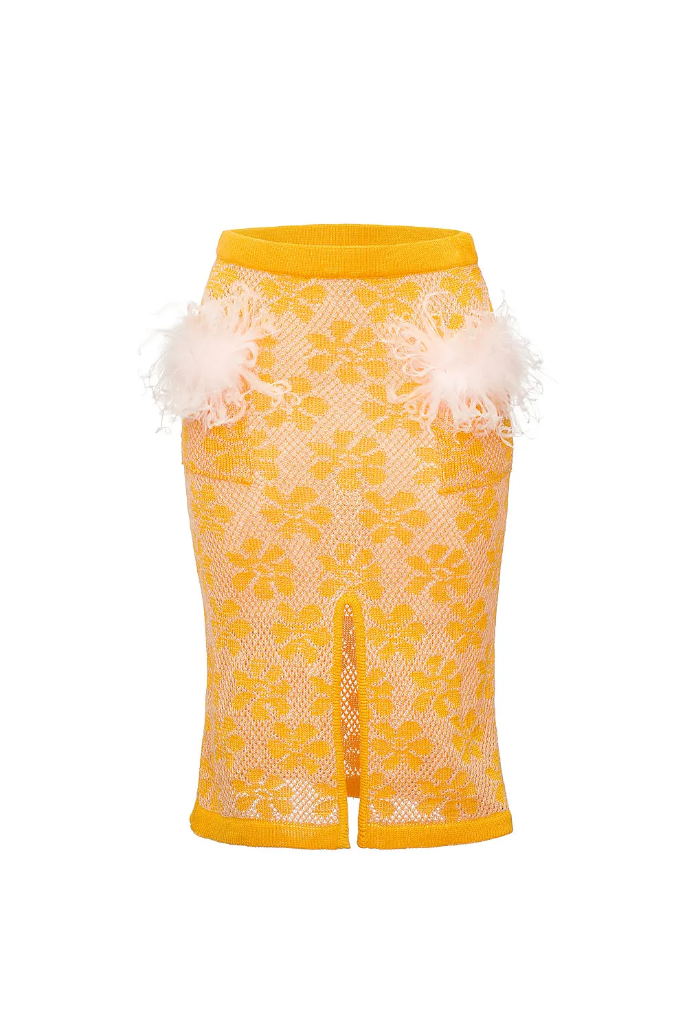 Yellow Knit Skirt with feather details