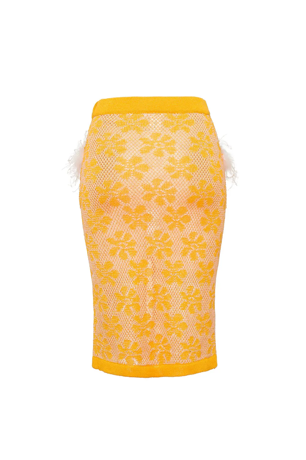 Yellow Knit Skirt with feather details